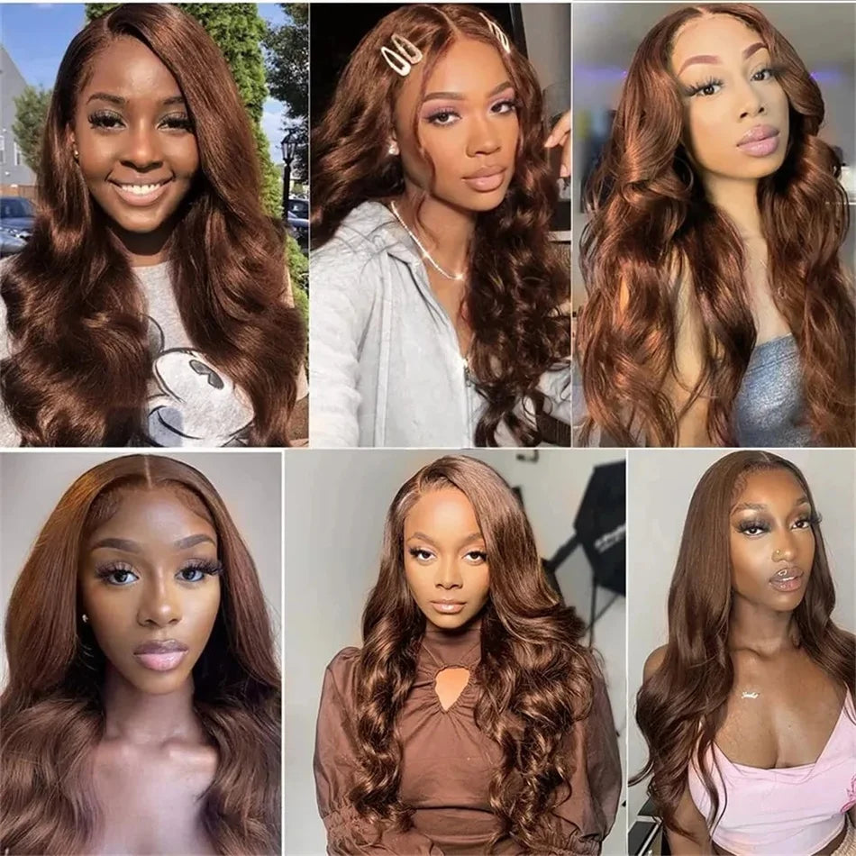 Body Wave Colored Chocolate Brown Human Hair Pre Plucked 4×4 Closure Wig 100% Human Hair Wig HD Swiss Lace 13×4 Front Lace Wig