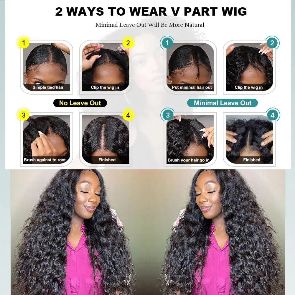 Jerry Curly U V Part Wig Human Hair No Leave Out No Glue Brazilian Curly Wave V Part Glueless Human Hair Wig for Women