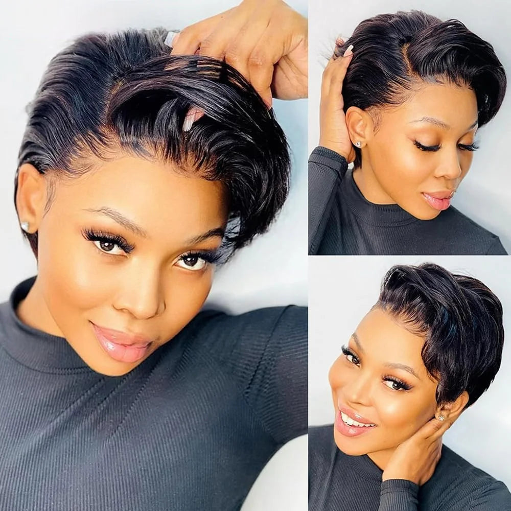 Pixie Cut 13x4 Transparent Lace Front Wigs For Women Short Bob Wig Brazilian Straight hd Lace Frontal Human Hair Wig 200 Density