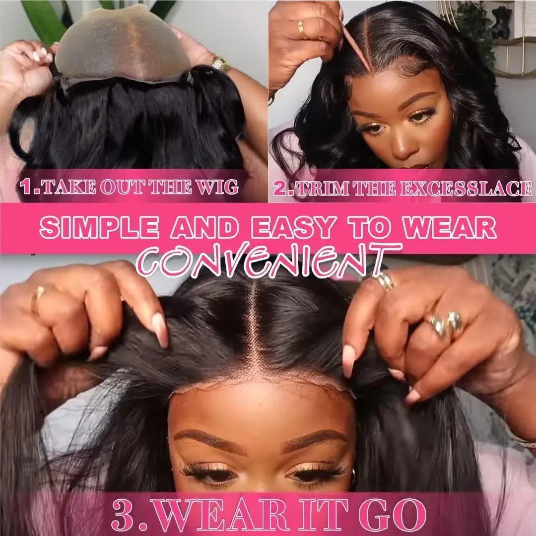 5x5 Wear and Go Glueless Wigs Human Hair 250% Density Body Wave Lace Front Wigs Human Hair Pre Cut 5x5 HD Lace Closure Wigs #1B