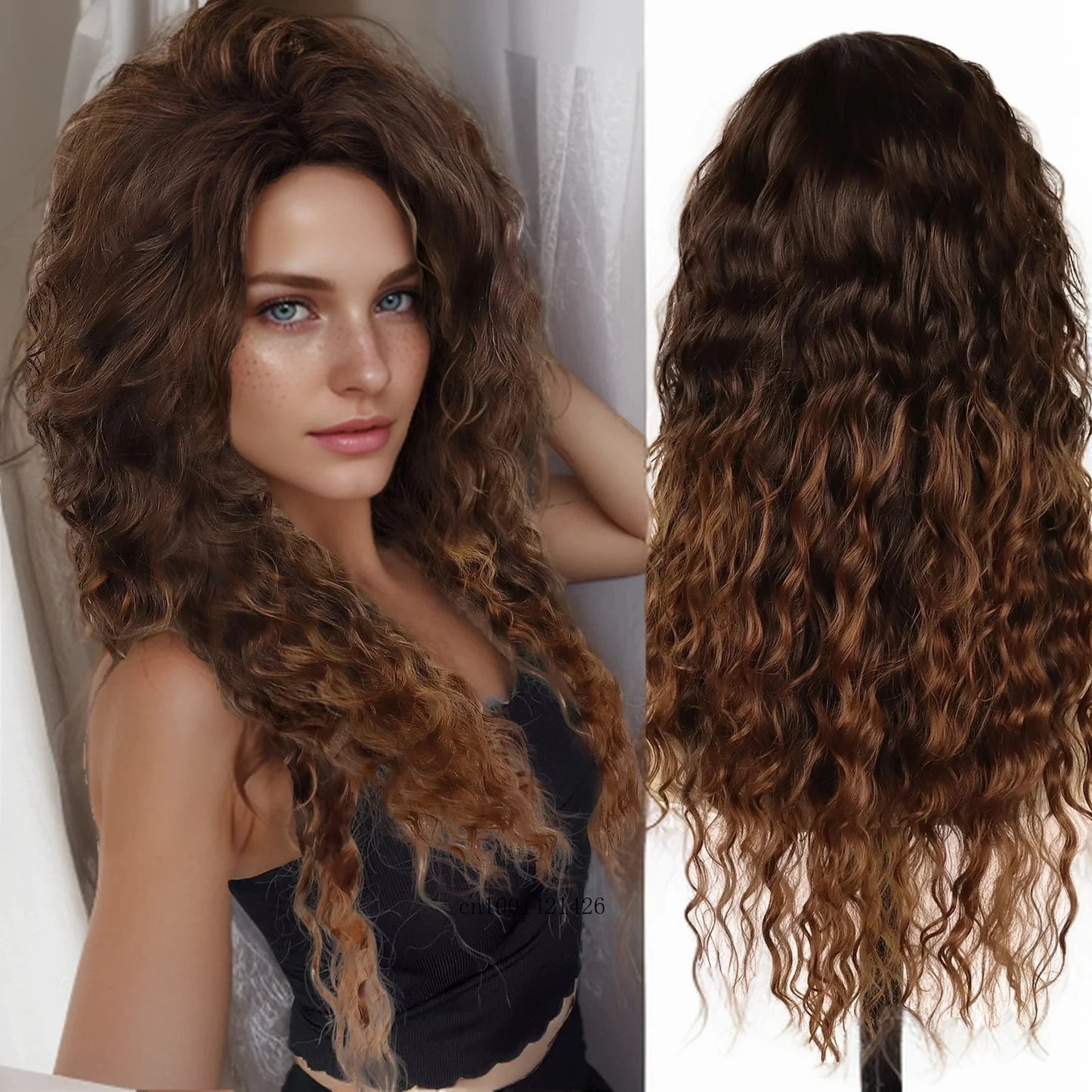 New Ash Blonde Wig Synthetic Long Curly Hair Wigs for Women Fluffy Wave Ombre Wig Costume Carnival Party Regular Cur Wig 26 Inch