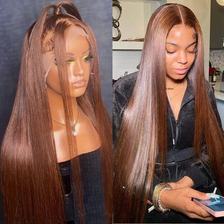 13x4 Chocolate Brown Lace Front Human Hair Wigs For Women 13x6 Transparent Straight Lace Frontal Wigs Colored Human Hair Wigs