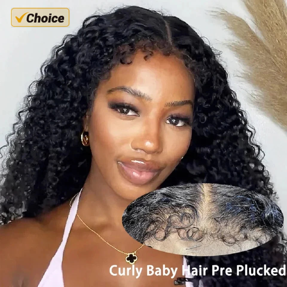 10-34 Inch 4C Edges Baby Hair Lace Wigs Brazilian Curly Human Hair Wig 13x4 Lace Frontal Wigs For Women KInky Curly Glueless Wig
