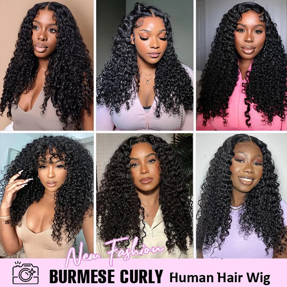 100% Human Hair Burmese Curly 5X5 HD Lace Closure Wigs 250 Density Ombre Deep Curly Water Wave Glueless Wigs With Spiral End