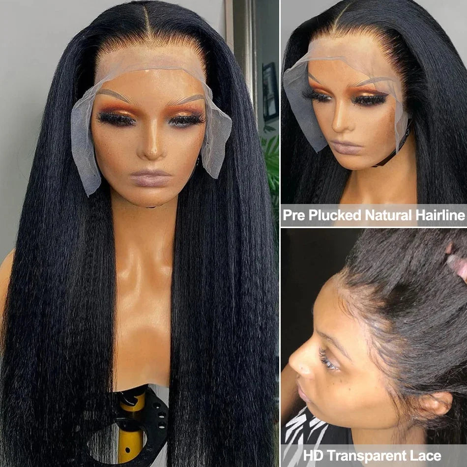 34 Inch 13X4 Transparent Yaki Kinky Straight Lace Front Human Hair Wigs For Women Curly 4X4 Closure Wig Pre Plucked Wig On Sale