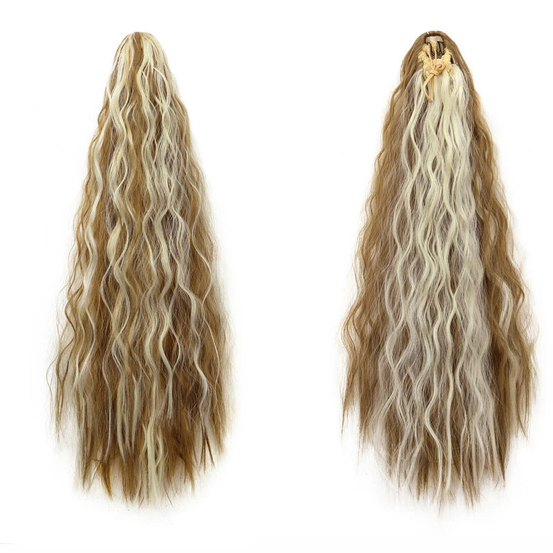 22Inch Synthetic Long Kinky Curly Ponytail Hair Extension Drawstring Wrapped Clip in Hair Black Hairpiecefor Women
