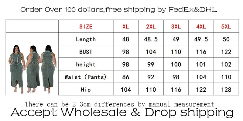 Plus Size 2-Piece Women's Summer Outfit Sleeveless Top And Blue Denim Skirt Set Elegant Lady Dress Wholesale Dropshipping