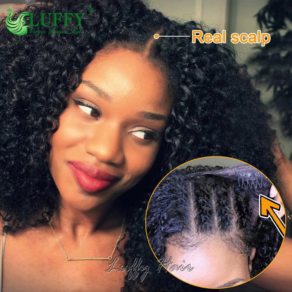 Jerry Curly U V Part Wig Human Hair No Leave Out No Glue Brazilian Curly Wave V Part Glueless Human Hair Wig for Women