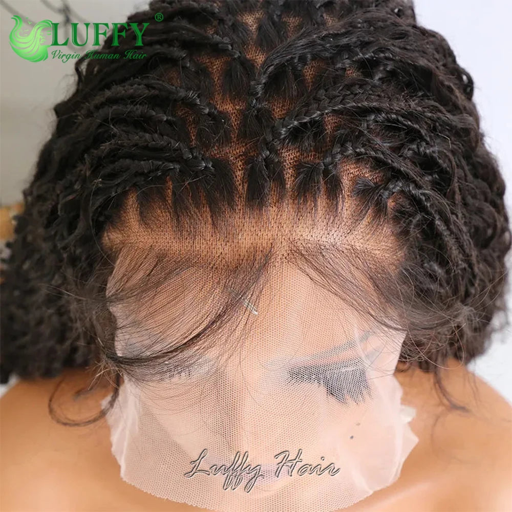Boho Box Braids Wigs HD Full Lace Braided Wig Human Hair Curly Pre Plucked With Baby Hair Goddess Braided Wigs 300 Density