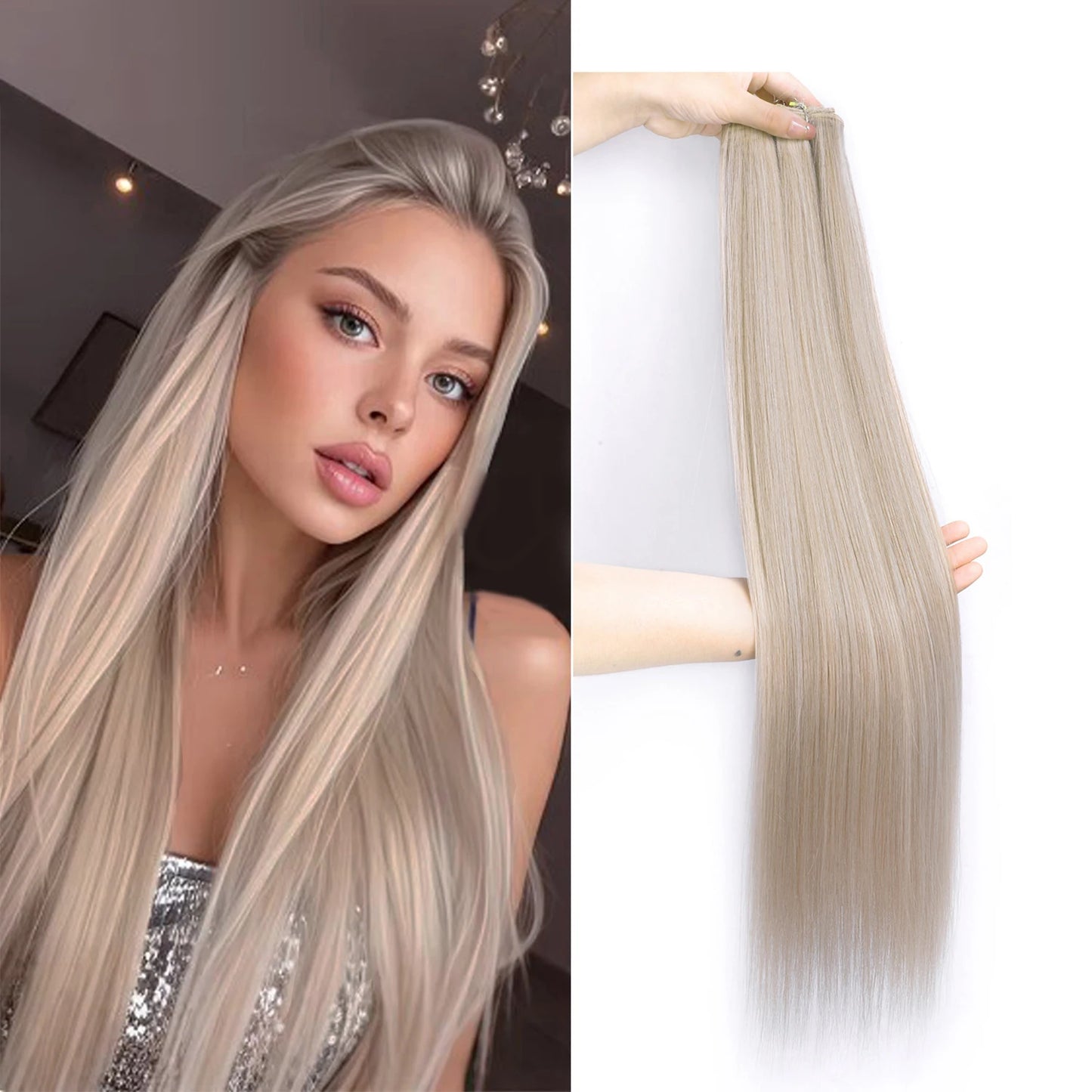 Straight Hair Extensions Synthetic Smooth Ombre Hair Weaving 26 inches brown Synthetic Straight Hair Bundles Full To End