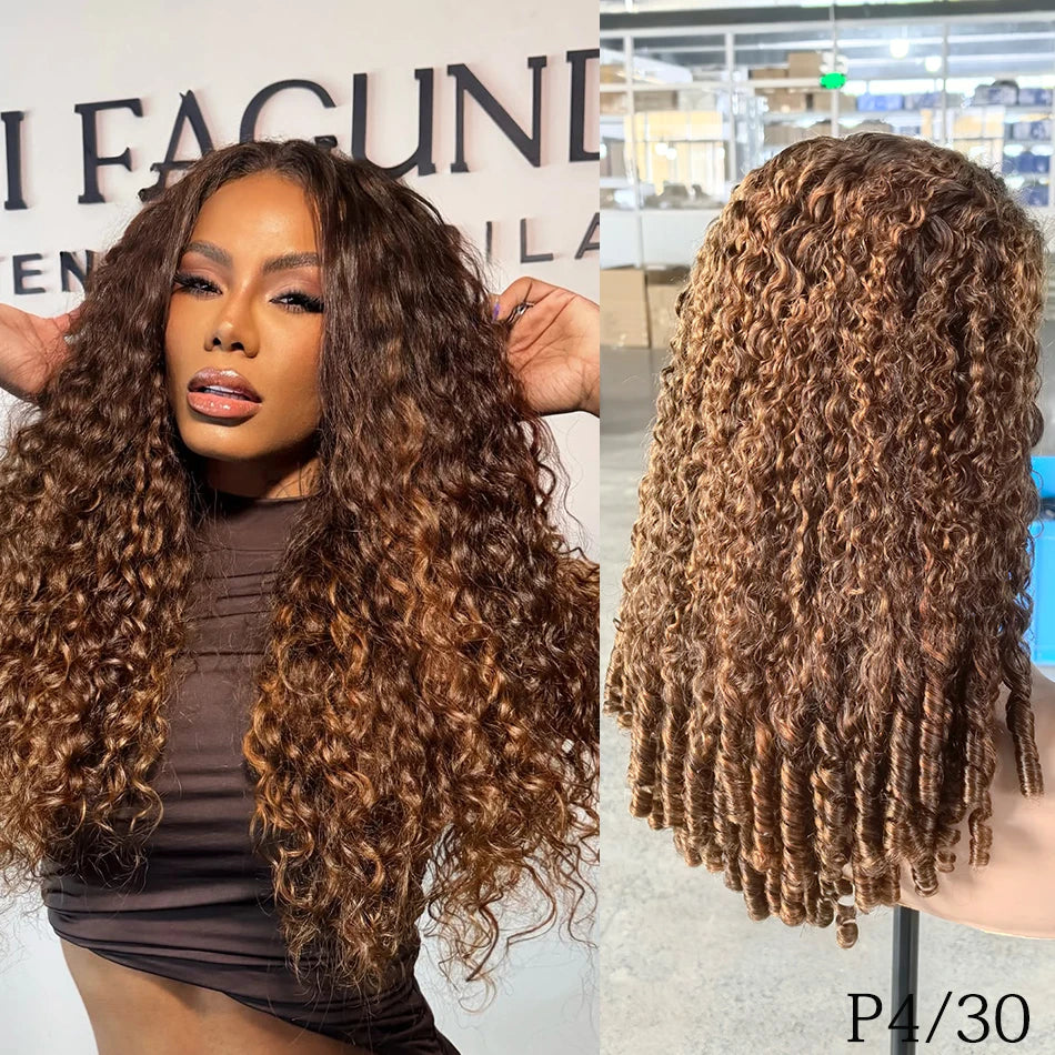 100% Human Hair Burmese Curly 5X5 HD Lace Closure Wigs 250 Density Ombre Deep Curly Water Wave Glueless Wigs With Spiral End