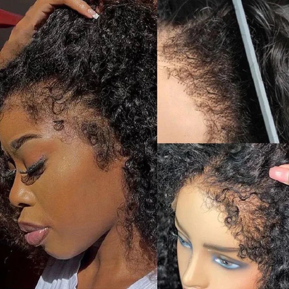 10-34 Inch 4C Edges Baby Hair Lace Wigs Brazilian Curly Human Hair Wig 13x4 Lace Frontal Wigs For Women KInky Curly Glueless Wig