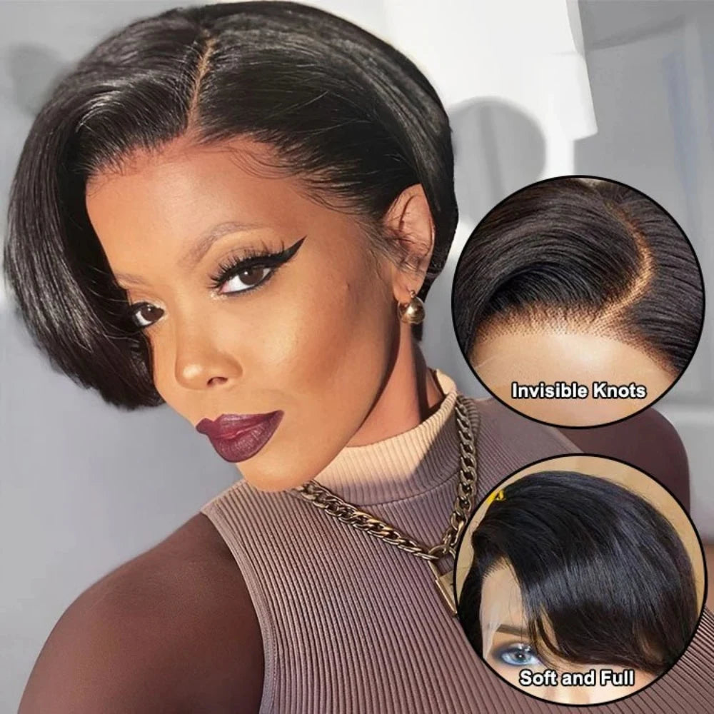 Pixie Cut 13x4 Transparent Lace Front Wigs For Women Short Bob Wig Brazilian Straight hd Lace Frontal Human Hair Wig 200 Density