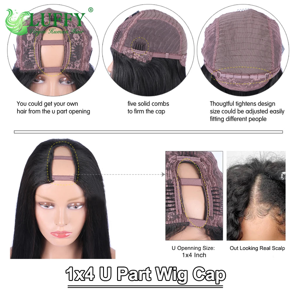 Jerry Curly U V Part Wig Human Hair No Leave Out No Glue Brazilian Curly Wave V Part Glueless Human Hair Wig for Women