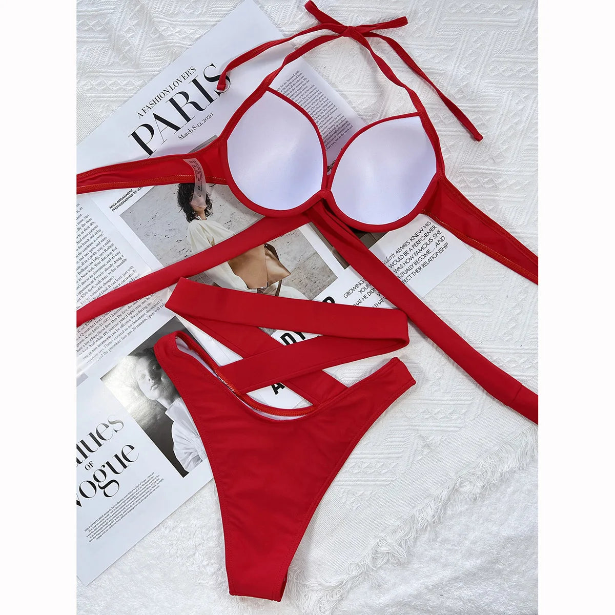 Push Up Bikini 2024 Women Swimsuit Bandage Solid Brazilian Bikini Set High Waist Female Swimwear Women Bathing Suit Beachwear