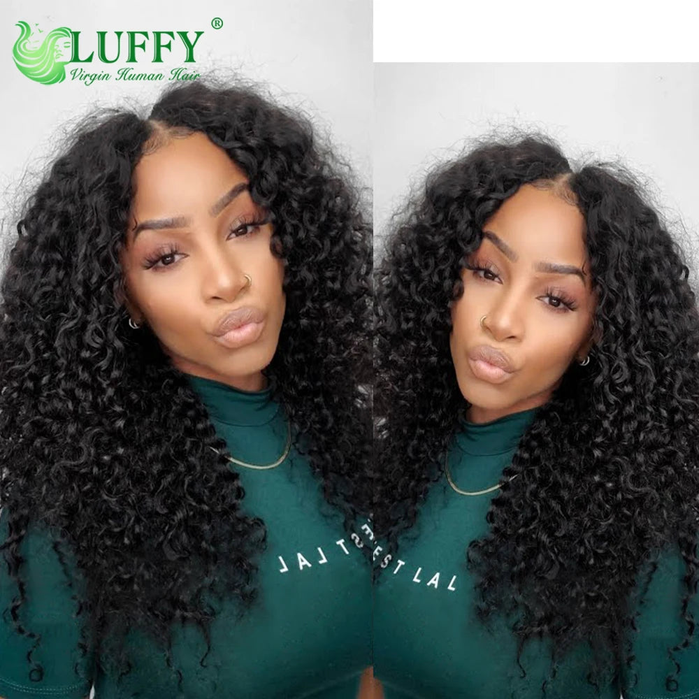 Jerry Curly U V Part Wig Human Hair No Leave Out No Glue Brazilian Curly Wave V Part Glueless Human Hair Wig for Women