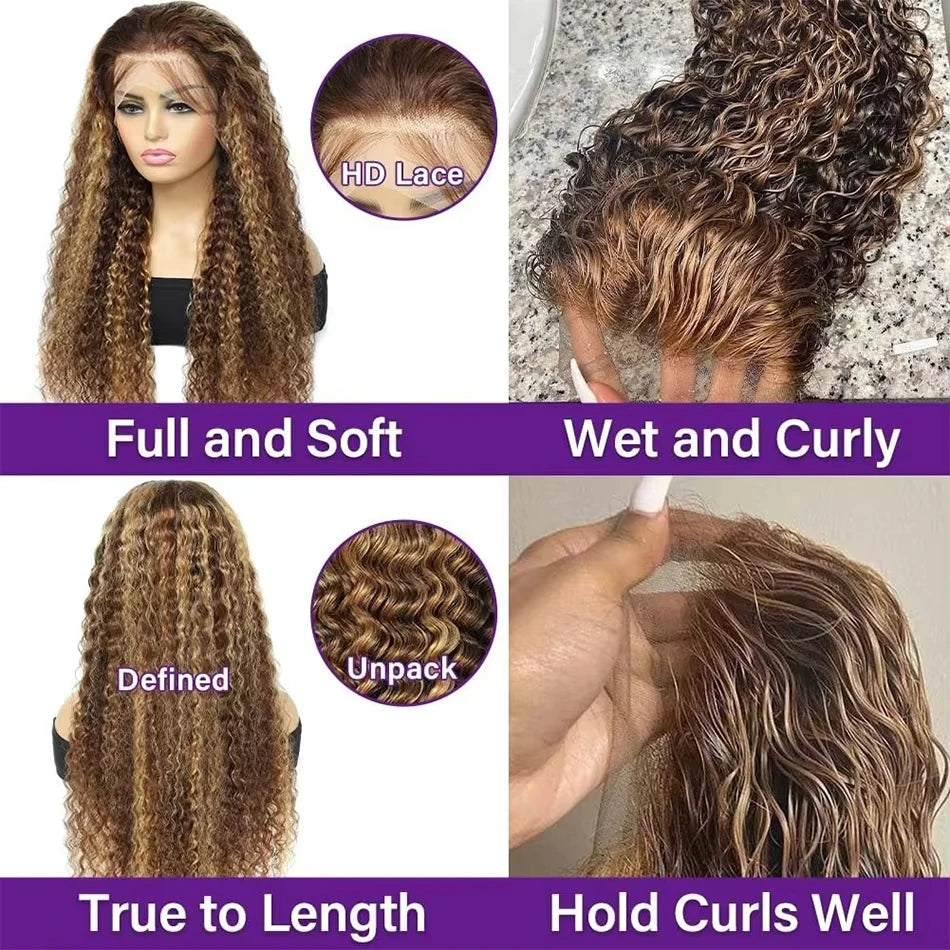 Highlight Curly Wigs 13x6 Lace Front Human Hair Wig Honey Blonde Deep Wave 13x4 Hd Lace Wigs 100 Human Hair Wigs For Women