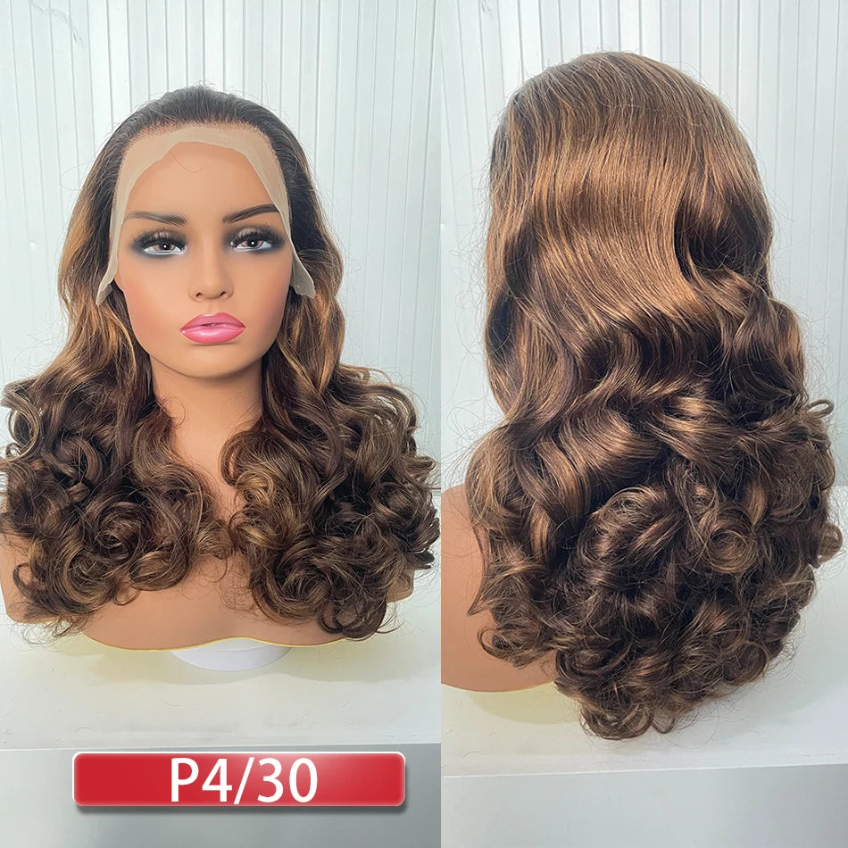 100% Malaysia Hair Bouncy Curly Wigs 250 Density Ombre Double Drawn Hair Glueless Wigs 100% Human Hair 13x4 HD Lace Frontal Wigs