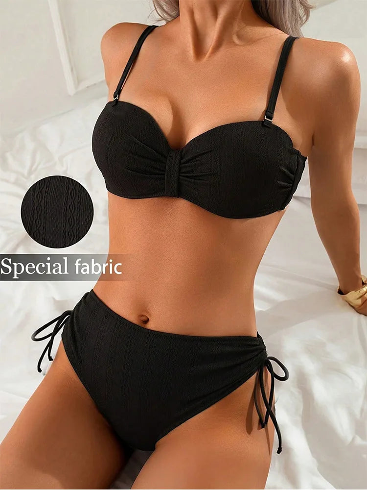 Leopard Print Bikini Sets Tie Side Cut Out High Waist High Cut Two Pieces Swimsuit Women's Backless Swimwear Bathing Suits