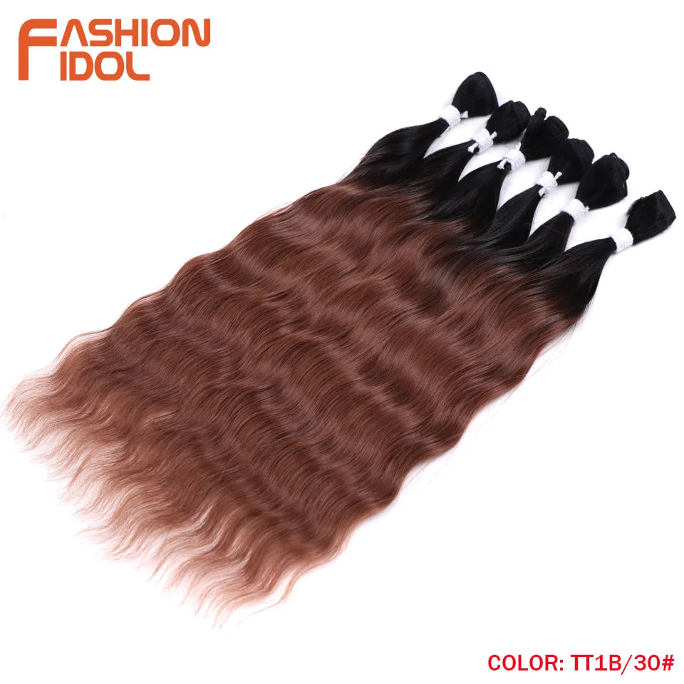 FASHION IDOL Water Wave Hair Bundles Synthetic Hair Extensions Ombre Blonde Hair Weave Bundles 6pcs 20" High Temperature Fiber