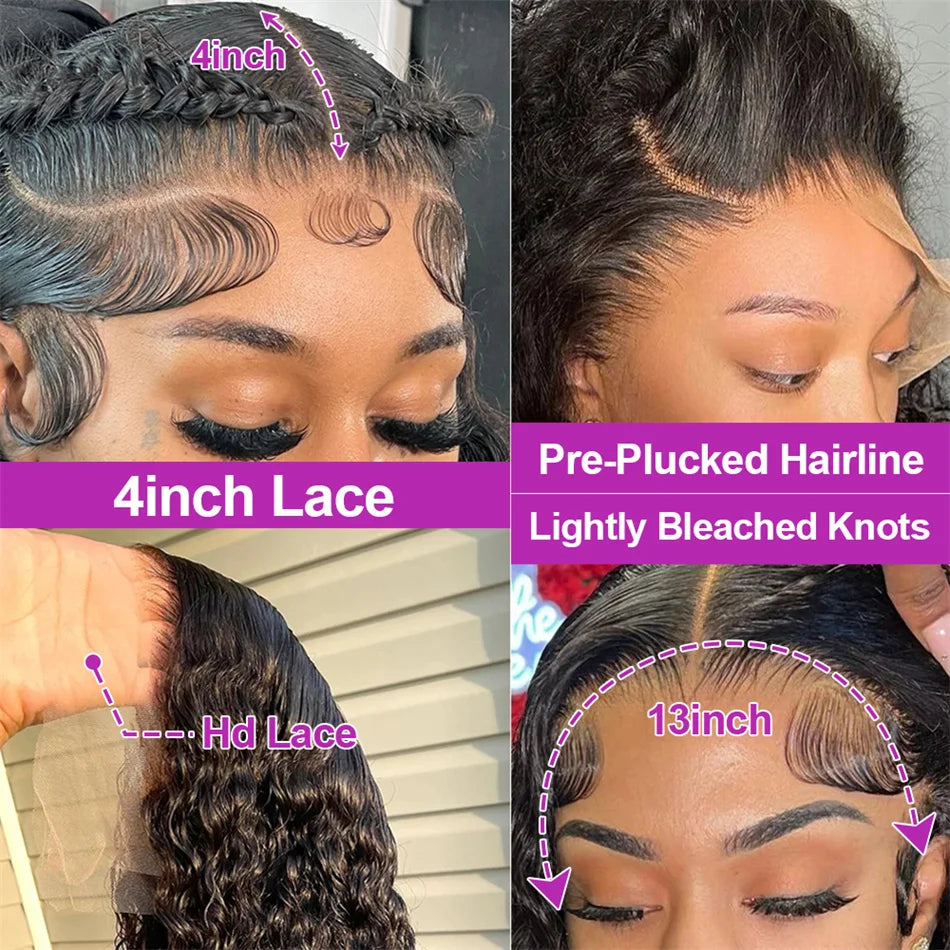 HD 13x6 Glueless Lace Front Wig Deep Curly Human Hair Wigs Pre Plucked Cheap Vietnamese Wigs Water Wave 30 Inch Lace Frontal Wig