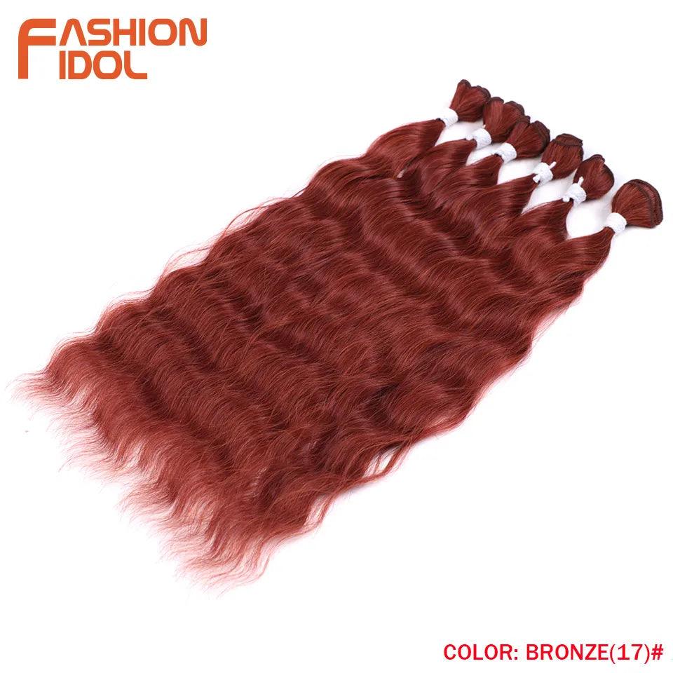 FASHION IDOL Water Wave Hair Bundles Synthetic Hair Extensions Ombre Blonde Hair Weave Bundles 6pcs 20" High Temperature Fiber