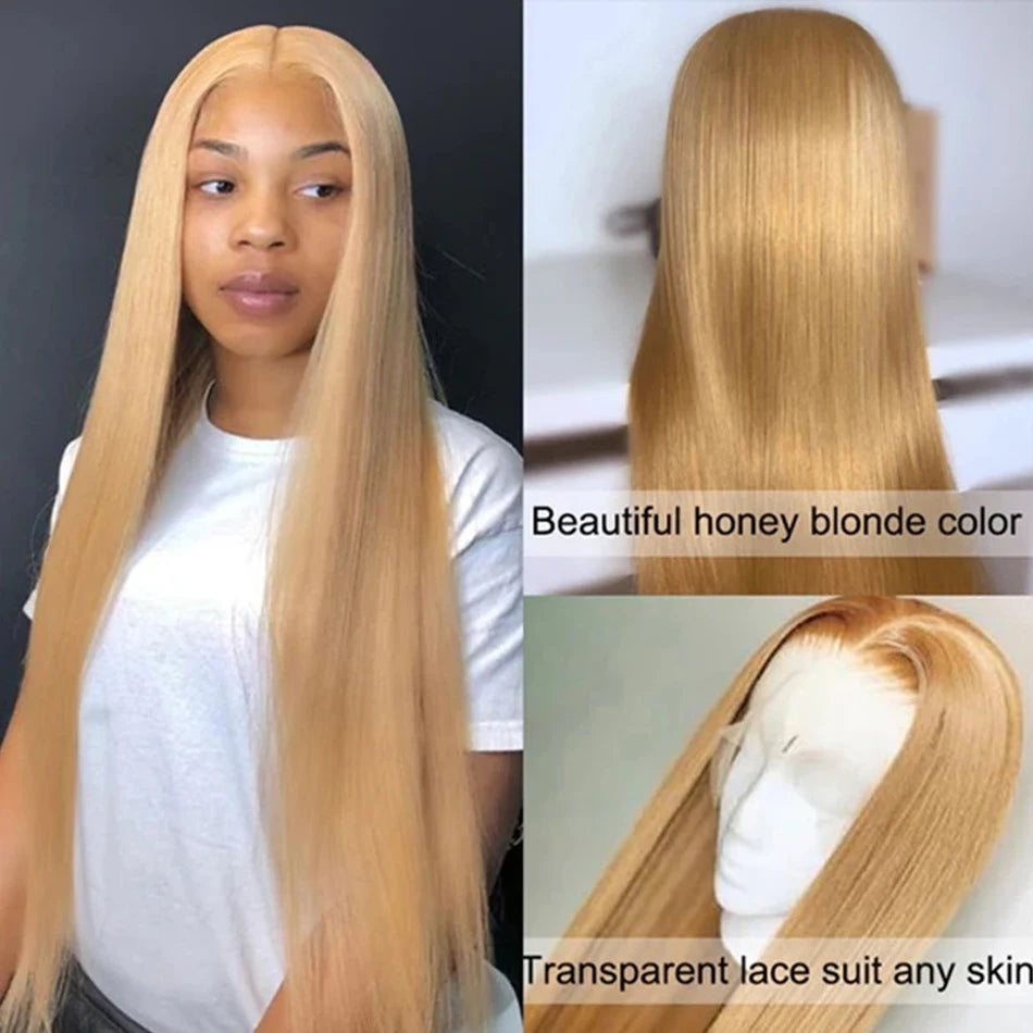 #27 Colored Peruvian Straight Honey Blonde Lace Front Wigs Human Hair Lace Frontal Wigs 13X4 HD Lace Front Human Hair Wigs
