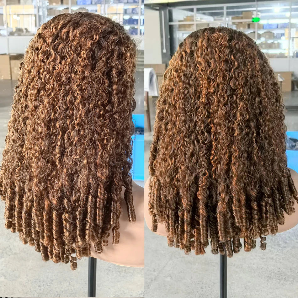 100% Human Hair Burmese Curly 5X5 HD Lace Closure Wigs 250 Density Ombre Deep Curly Water Wave Glueless Wigs With Spiral End