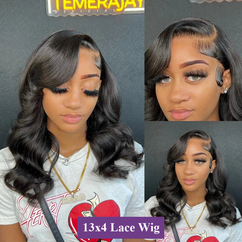200% Density Body Wave Bob Wigs 4x4 13x4 HD Transparent Lace Front Wig Human Hair Pre Plucked Lace Closure Wigs For Black Women