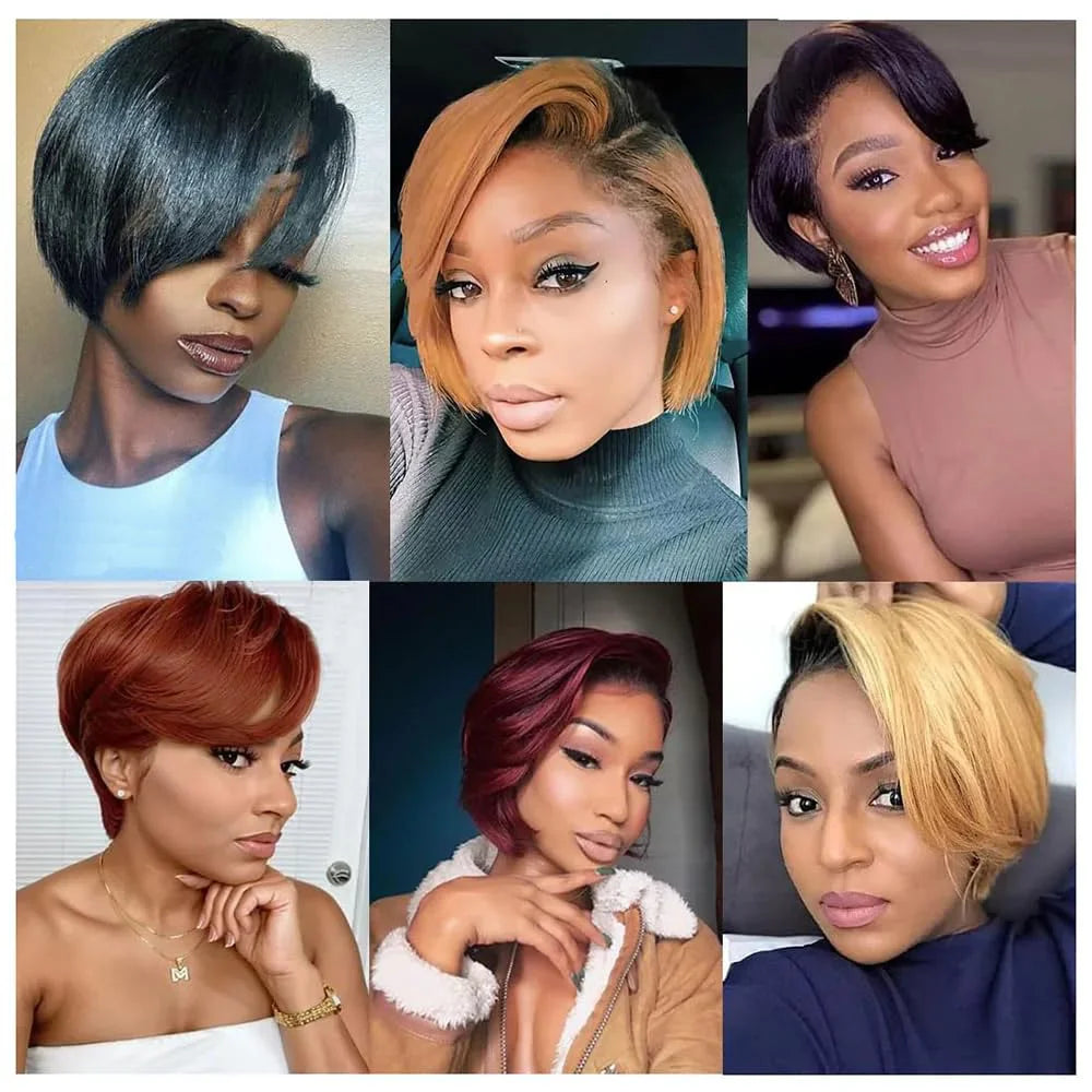 Pixie Cut 13x4 Transparent Lace Front Wigs For Women Short Bob Wig Brazilian Straight hd Lace Frontal Human Hair Wig 200 Density