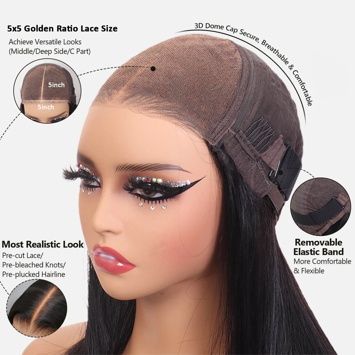 5x5 Wear and Go Glueless Wigs Human Hair 250% Density Body Wave Lace Front Wigs Human Hair Pre Cut 5x5 HD Lace Closure Wigs #1B