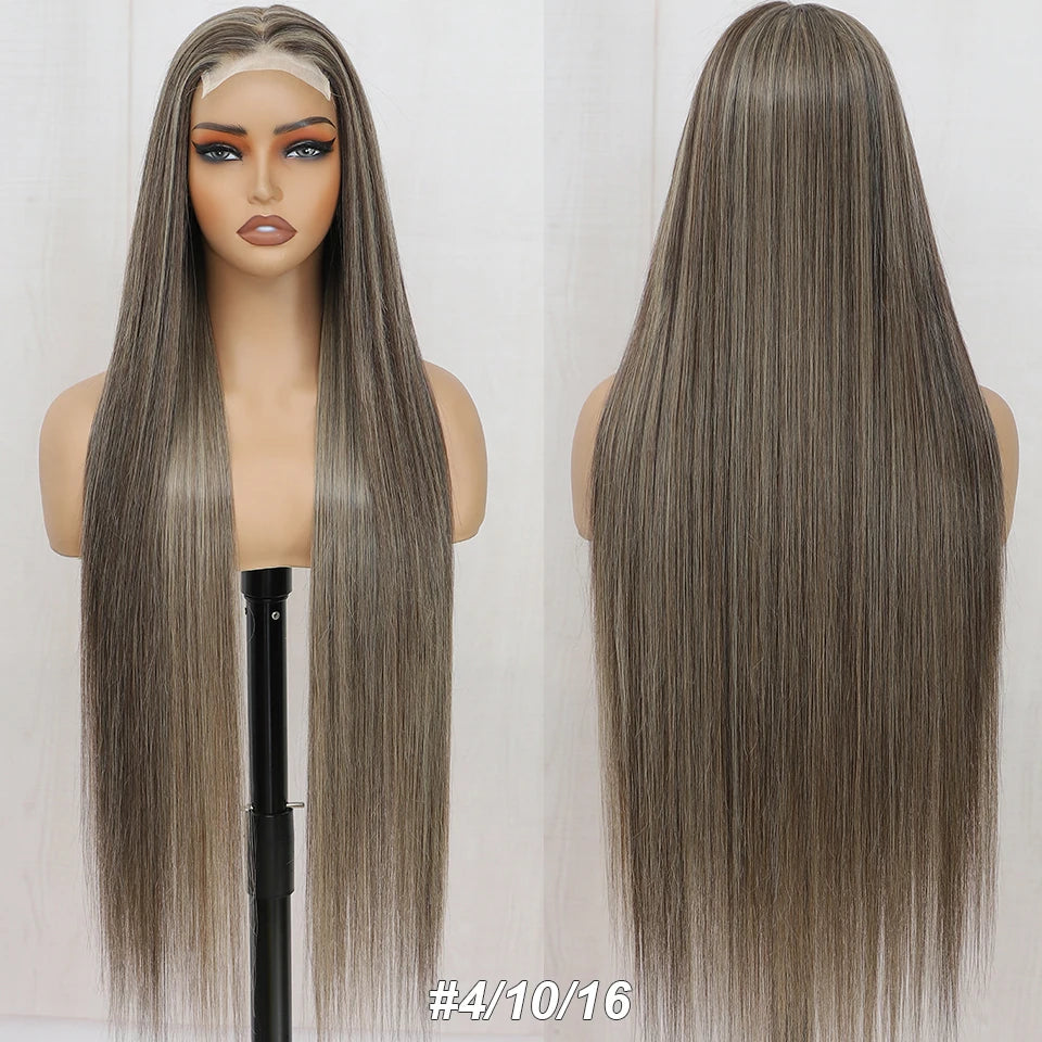 Magicae 330Grams 36Inch 4x4 Lace Front Wigs Chestnut Brown Wigs Ombre Highlight Straight Blond P27/613# High Temperature Cosplay