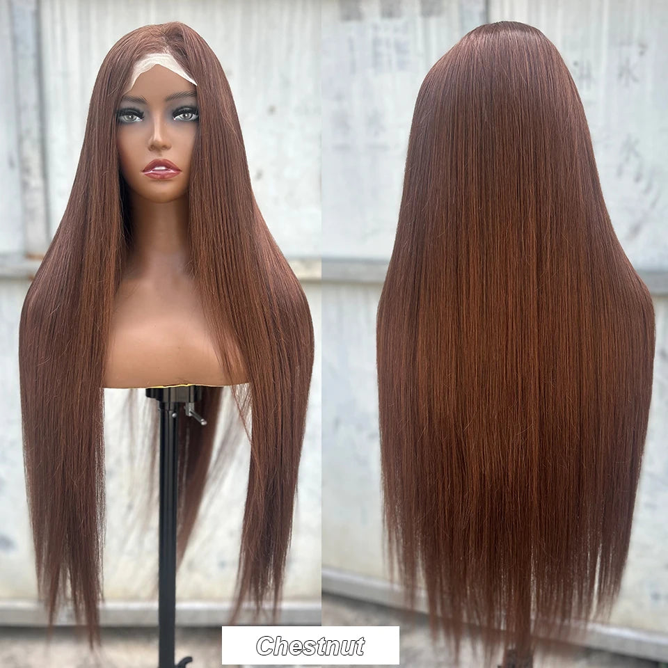 Magicae 330Grams 36Inch 4x4 Lace Front Wigs Chestnut Brown Wigs Ombre Highlight Straight Blond P27/613# High Temperature Cosplay