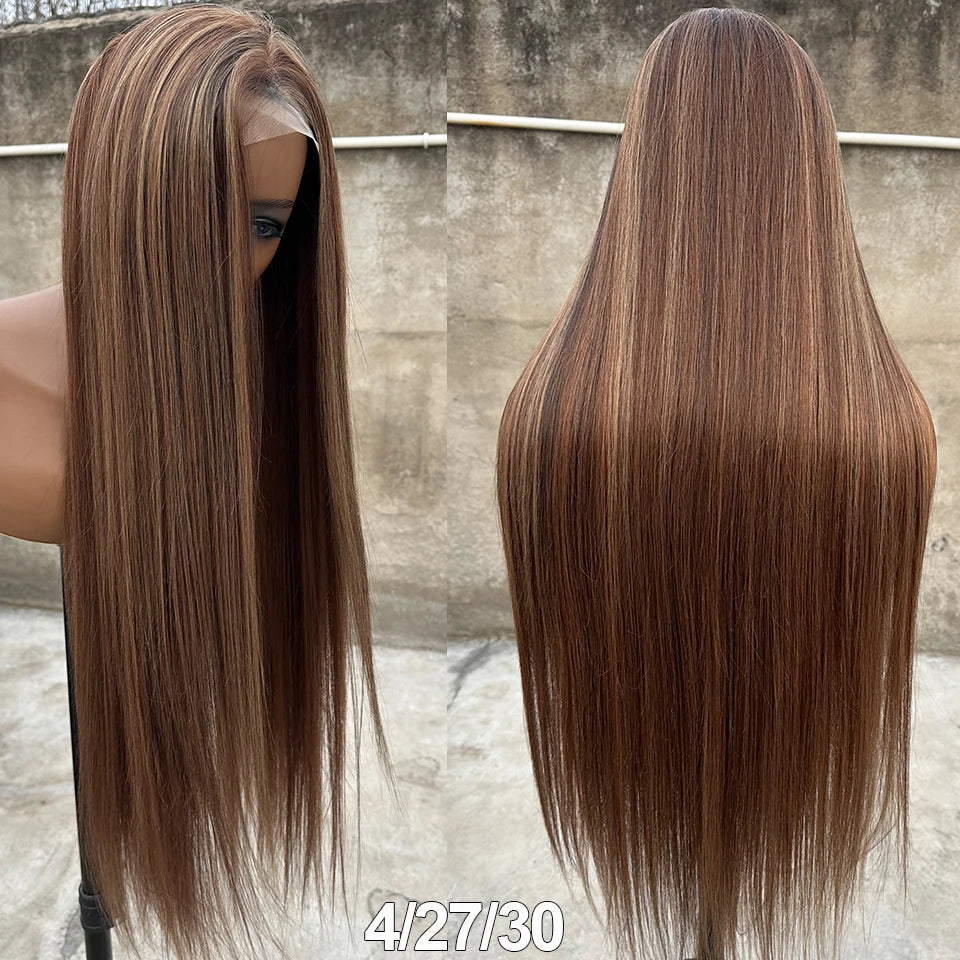 Magicae 330Grams 36Inch 4x4 Lace Front Wigs Chestnut Brown Wigs Ombre Highlight Straight Blond P27/613# High Temperature Cosplay