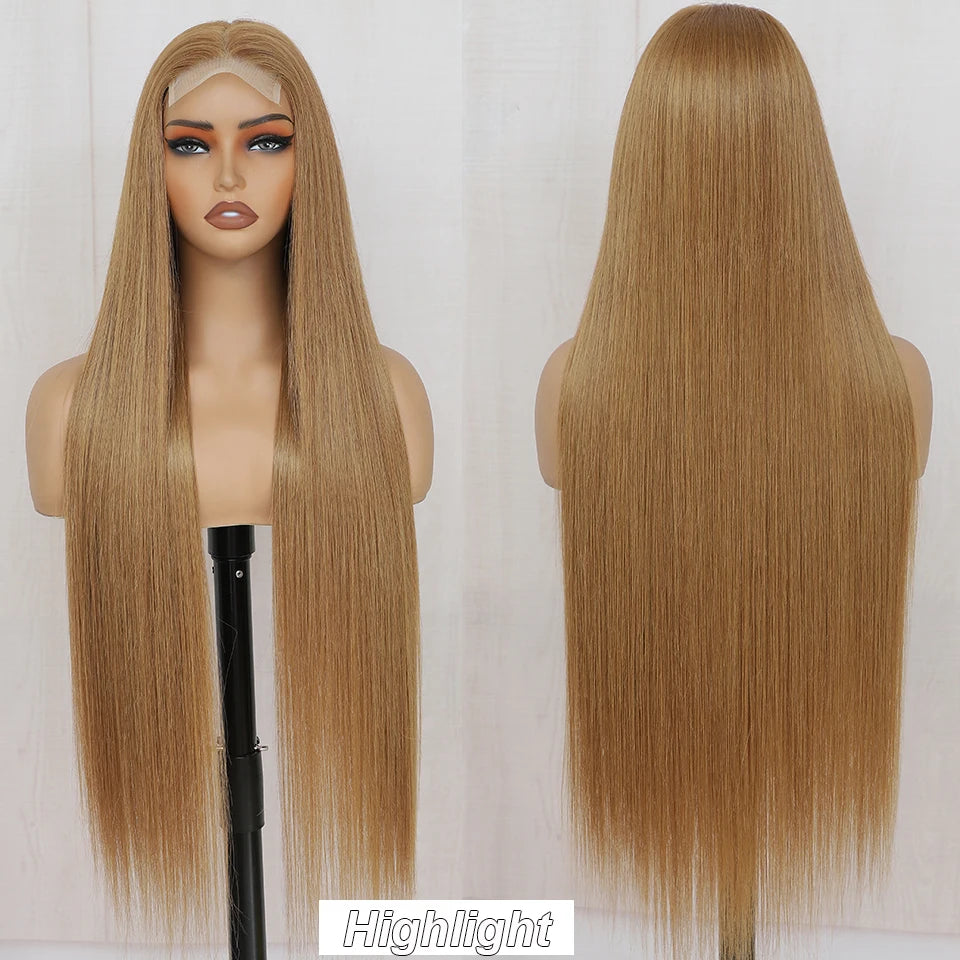 Magicae 330Grams 36Inch 4x4 Lace Front Wigs Chestnut Brown Wigs Ombre Highlight Straight Blond P27/613# High Temperature Cosplay