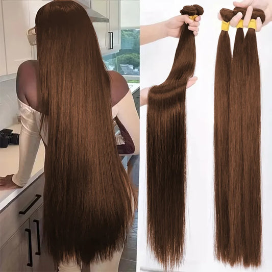 #4 Chocolate Brown Straight Bundles Brazilian Human Hair Extensions Dark Brown Straight Bundles 30 32 Inch Brown Human Hair