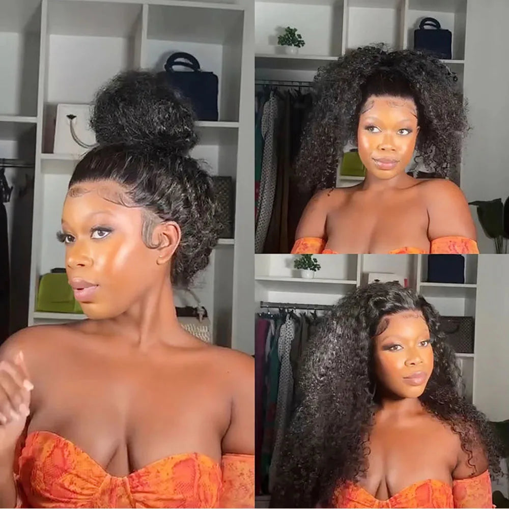 13x6 13x4 HD Lace Frontal Wig 360 Full Lace Wig Kinky Curly 30 Inch Lace Front Wig Human Hair Glueless Wig Deep Wave Frontal Wig