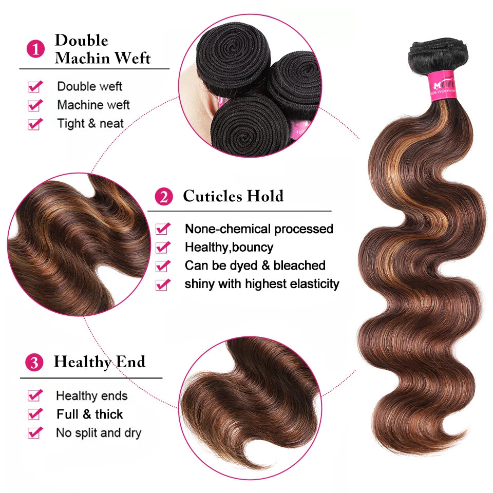 FB 30 Highlight Body Wave Bundles Ombre Colored Human Hair Bundles 1B 4 30 Brown Brazilian Hair Weave Bundle 1 3 4 Hair Bundles