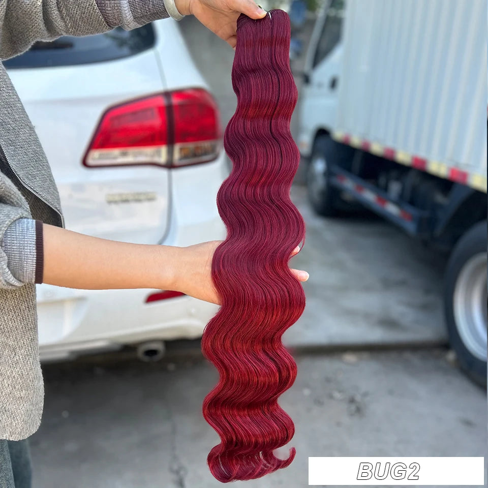 30Inches Red Burgundy High Temperature Soft Sliver White 613 Natural Fiber Hair Extensions GREY Bio Body Wave Hair Weave Bundles
