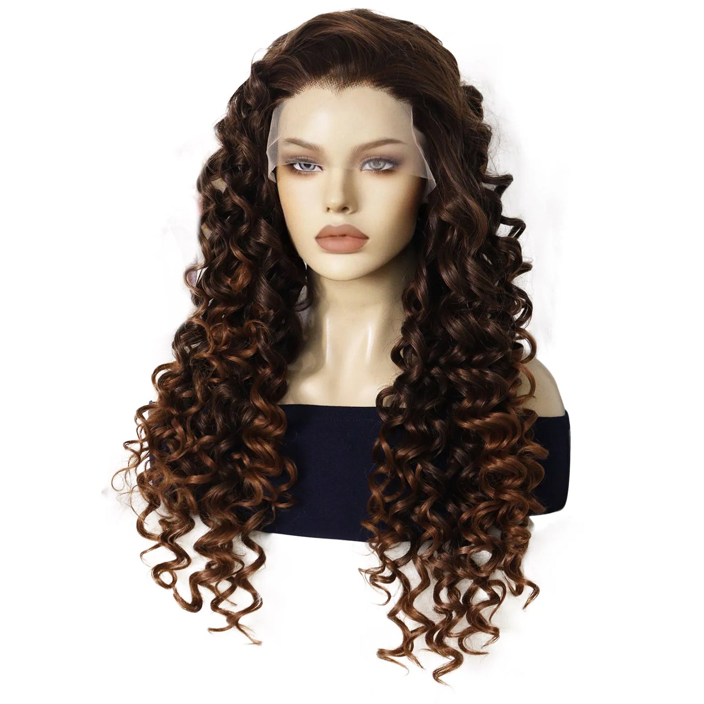 Synthetic 13*2 Lace Wig Brown Curly Hair 24 Inch Length Free Part Lace Front Wig for Fashionable Sexy Women