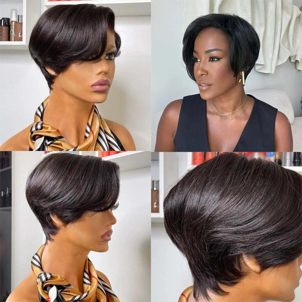 Short Pixie Cut Bob Wig Straight Human Hair 150% Density 4×4 Lace Frontal Wig Pre Plucked With Babyhair Natural Hairline