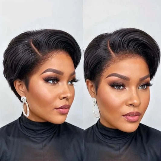 Short Pixie Cut Bob Wig Straight Human Hair 150% Density 4×4 Lace Frontal Wig Pre Plucked With Babyhair Natural Hairline