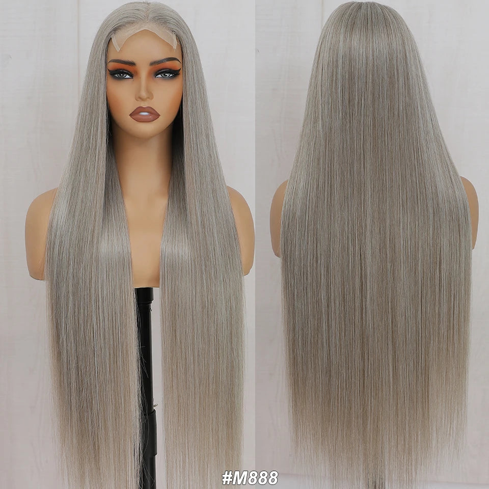 Magicae 330Grams 36Inch 4x4 Lace Front Wigs Chestnut Brown Wigs Ombre Highlight Straight Blond P27/613# High Temperature Cosplay