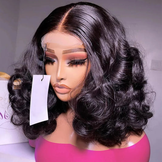 200% Density Body Wave Bob Wigs 4x4 13x4 HD Transparent Lace Front Wig Human Hair Pre Plucked Lace Closure Wigs For Black Women