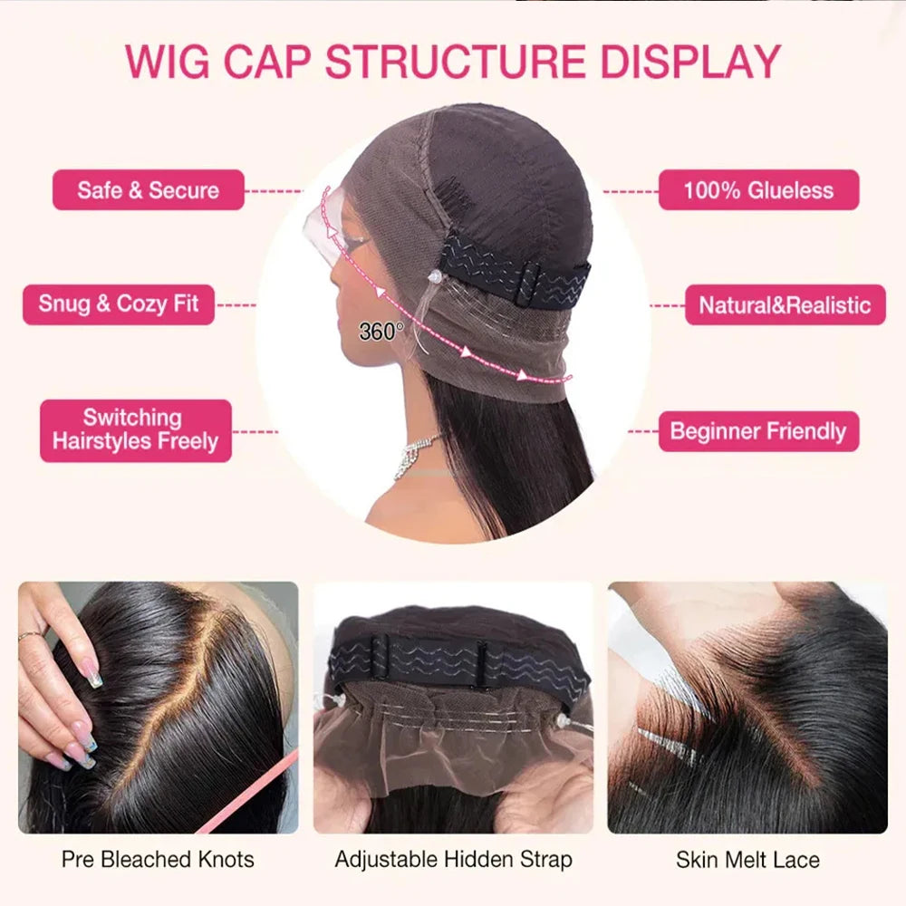 Invisi Strap HD 360 Lace Front Wig Human Hair Wigs Drawstring Body Wave 360 Full Lace Wig Human Hair Pre Plucked 250 Density Wig