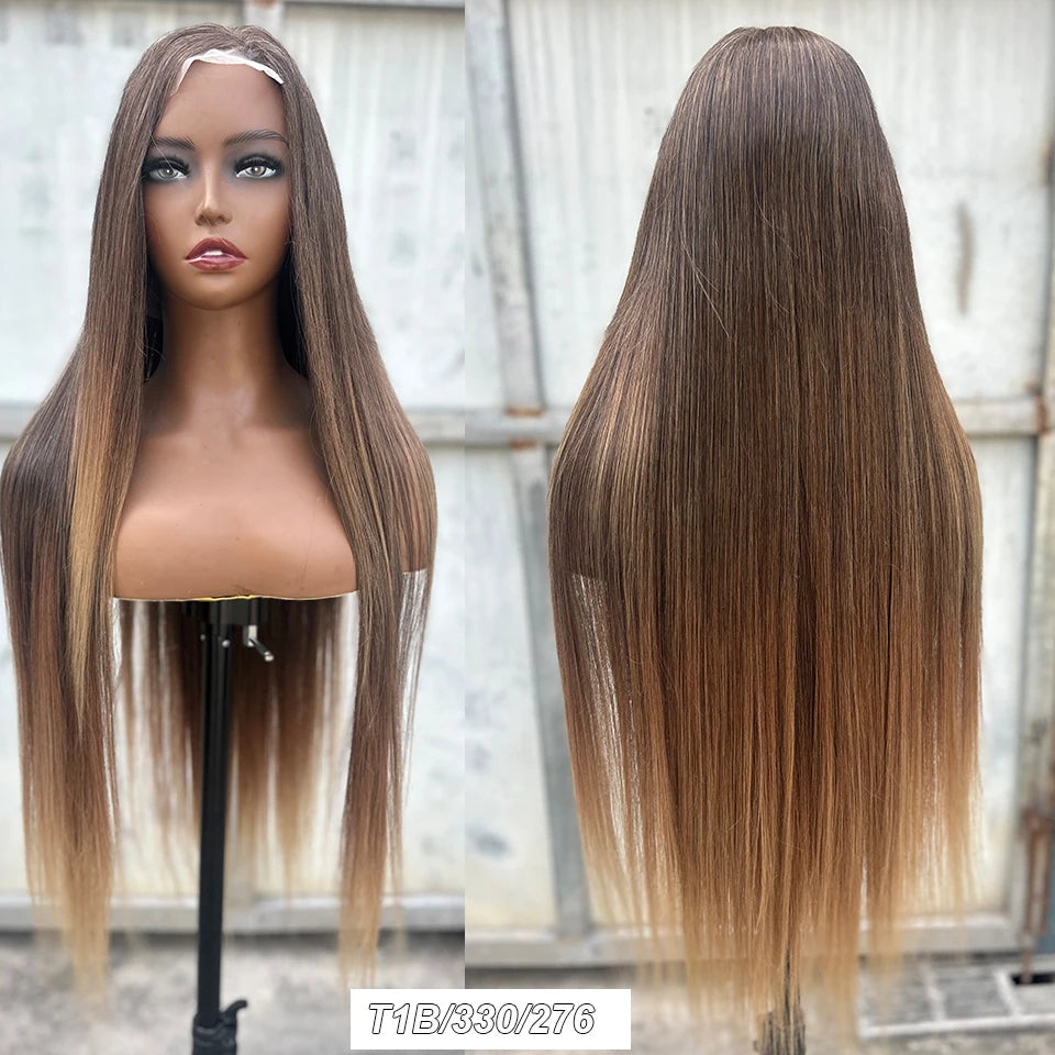 Magicae 330Grams 36Inch 4x4 Lace Front Wigs Chestnut Brown Wigs Ombre Highlight Straight Blond P27/613# High Temperature Cosplay