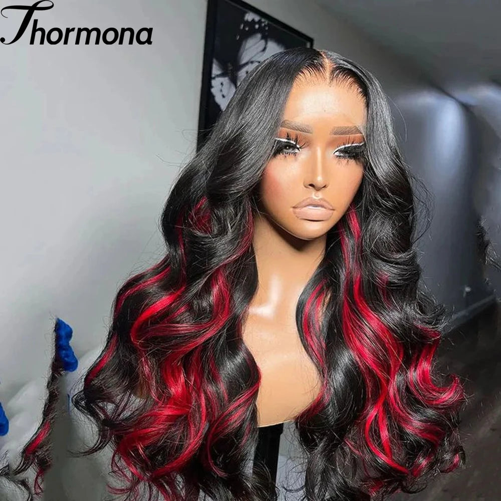 Pink Highlight Colored Lace Front Wig Synthetic Glueless Loose Wave Pre Plucked 13x4 HD Transparent Lace Frontal Wigs For Women