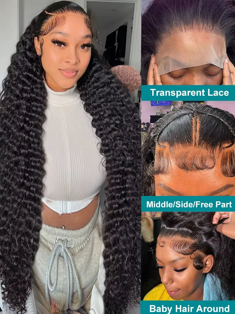 Royal 300% HD Curly 30 36 Inch Loose Deep Wave 13X6 Lace Frontal Human Hair Wigs 13X4 Transparent Lace Front Brazilian Remy Wig