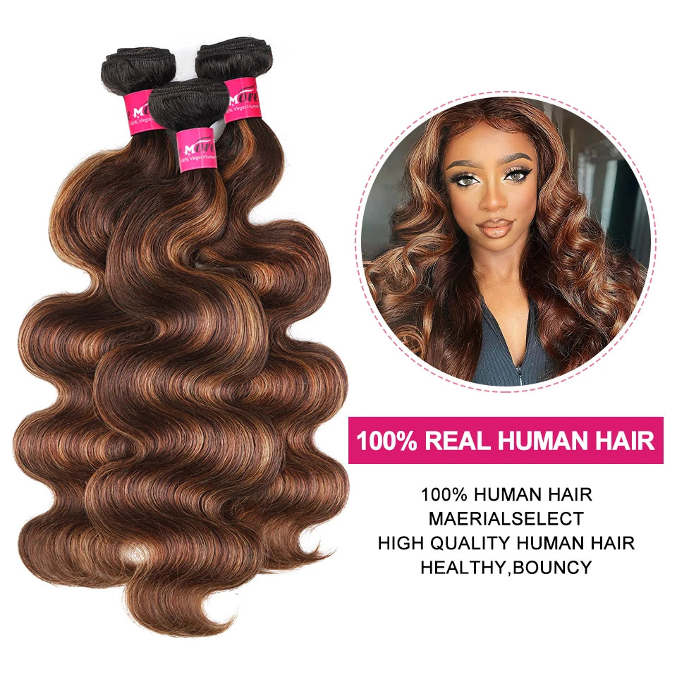 FB 30 Highlight Body Wave Bundles Ombre Colored Human Hair Bundles 1B 4 30 Brown Brazilian Hair Weave Bundle 1 3 4 Hair Bundles