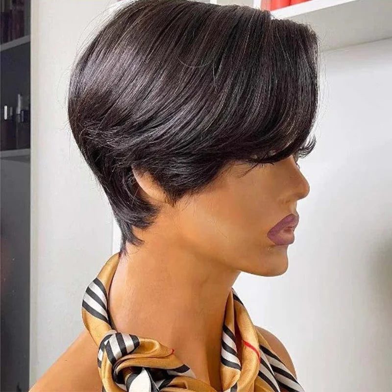 Short Pixie Cut Bob Wig Straight Human Hair 150% Density 4×4 Lace Frontal Wig Pre Plucked With Babyhair Natural Hairline